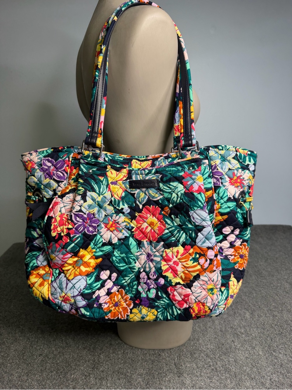 Quilted Floral Tote Bag - Navy Multi